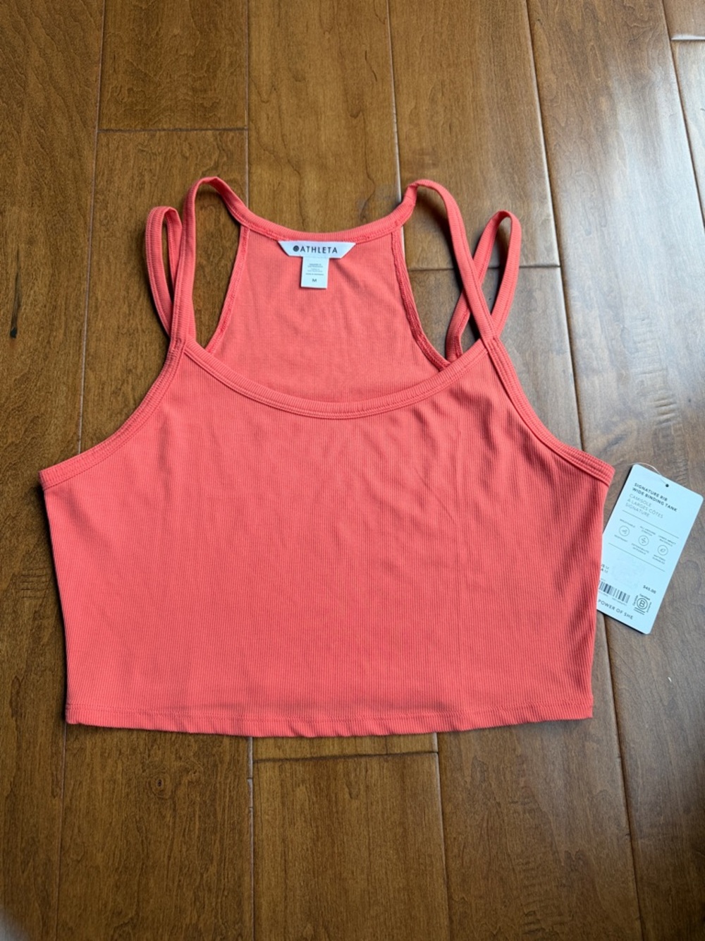 Athleta Coral-Red Ribbed Double-Strap Crop Top